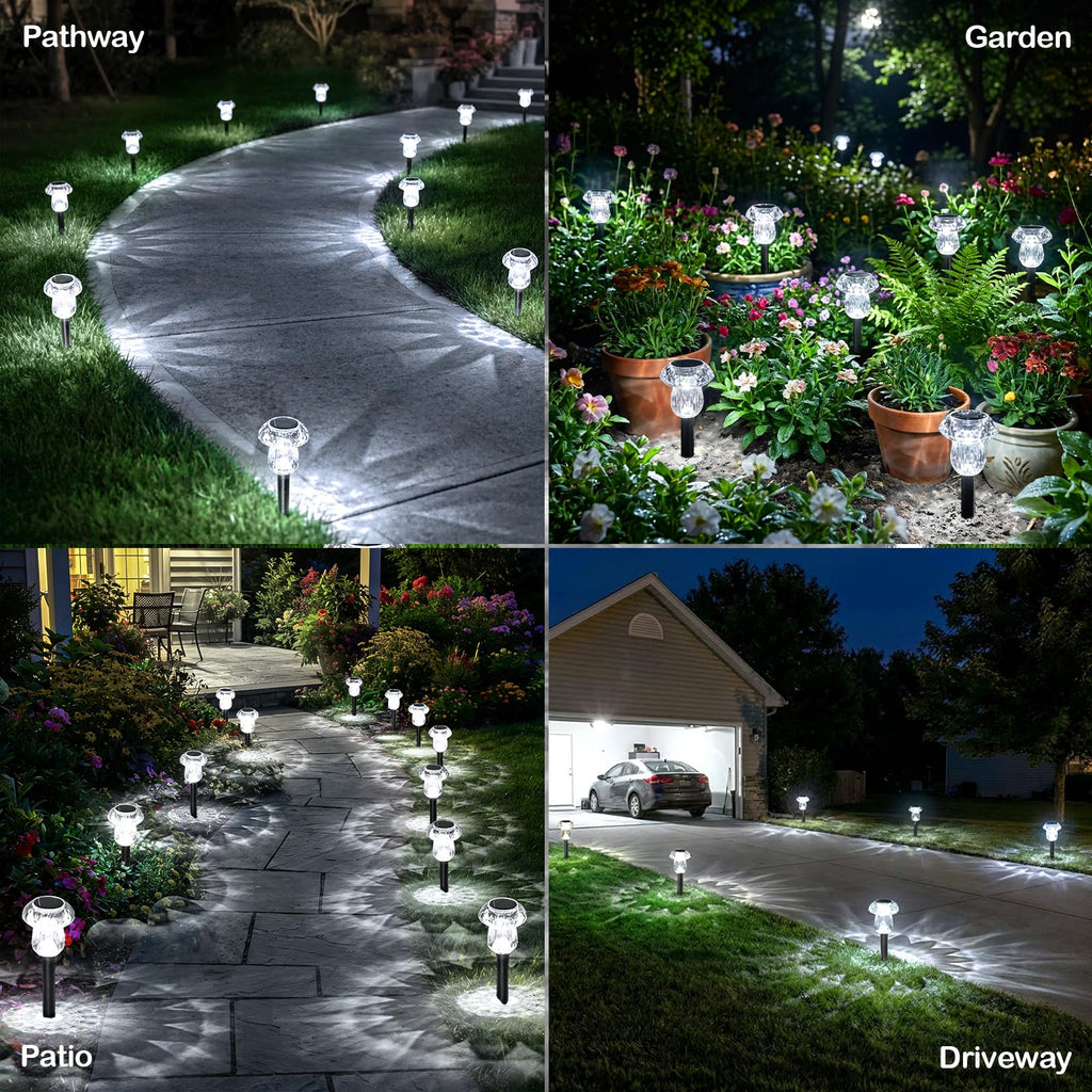 Gorrzai Solar Pathway Lights Outdoor 16 Pack Mushroom Garden Lights Waterproof Solar Powered Yard Lighting for Landscape, Driveway, Path, Walkway, Patio, Outside Garden Decorations, 6000K Cold White