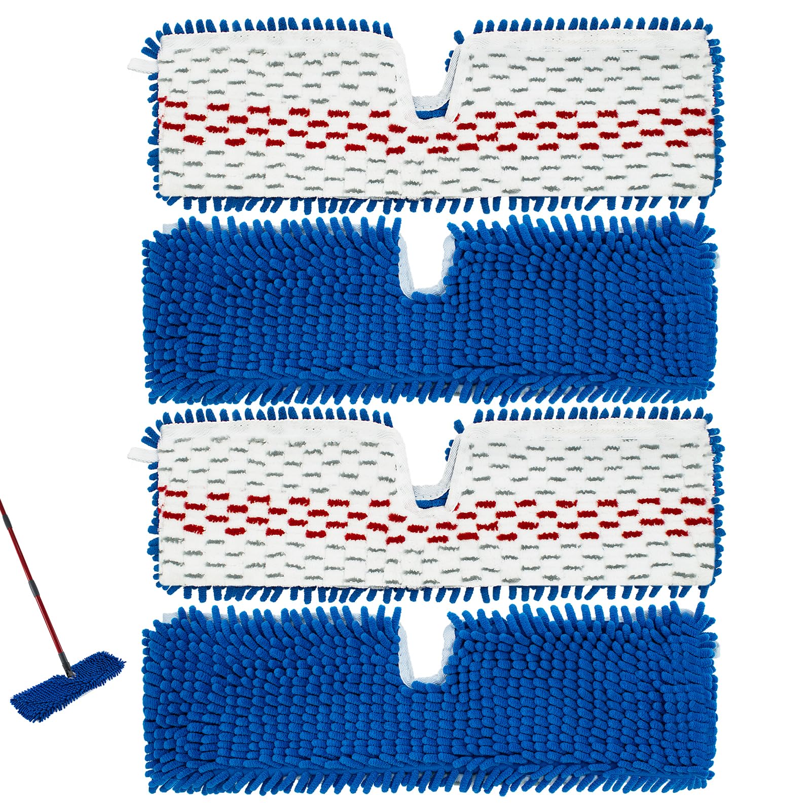 4 Pack Mop Replace Head for Ocedar Hardwood Floor'n More 3-Action Flip Mop,Mop Heads Replacements for Dry Wet Use,Chenille&Microfiber Double Sided Mop Refills,Reusable Mop Pad for Multi Surface Floor