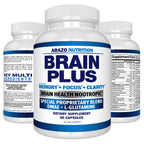Arazo Nutrition Premium Brain Function Supplement – Memory, Focus, Clarity – Nootropic Booster with DMAE, Bacopa Monnieri, L-Glutamine, Multi Vitamins, Multi Minerals