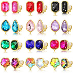 Hicarer 12 Pairs Clip on Earrings for Women Girls, Non-pierced Rhinestone Stud Earrings, Colorful Trendy Iridescent Fake Crystal Earring Clips Set for Birthday Party Wedding Daily Jewelry Gift