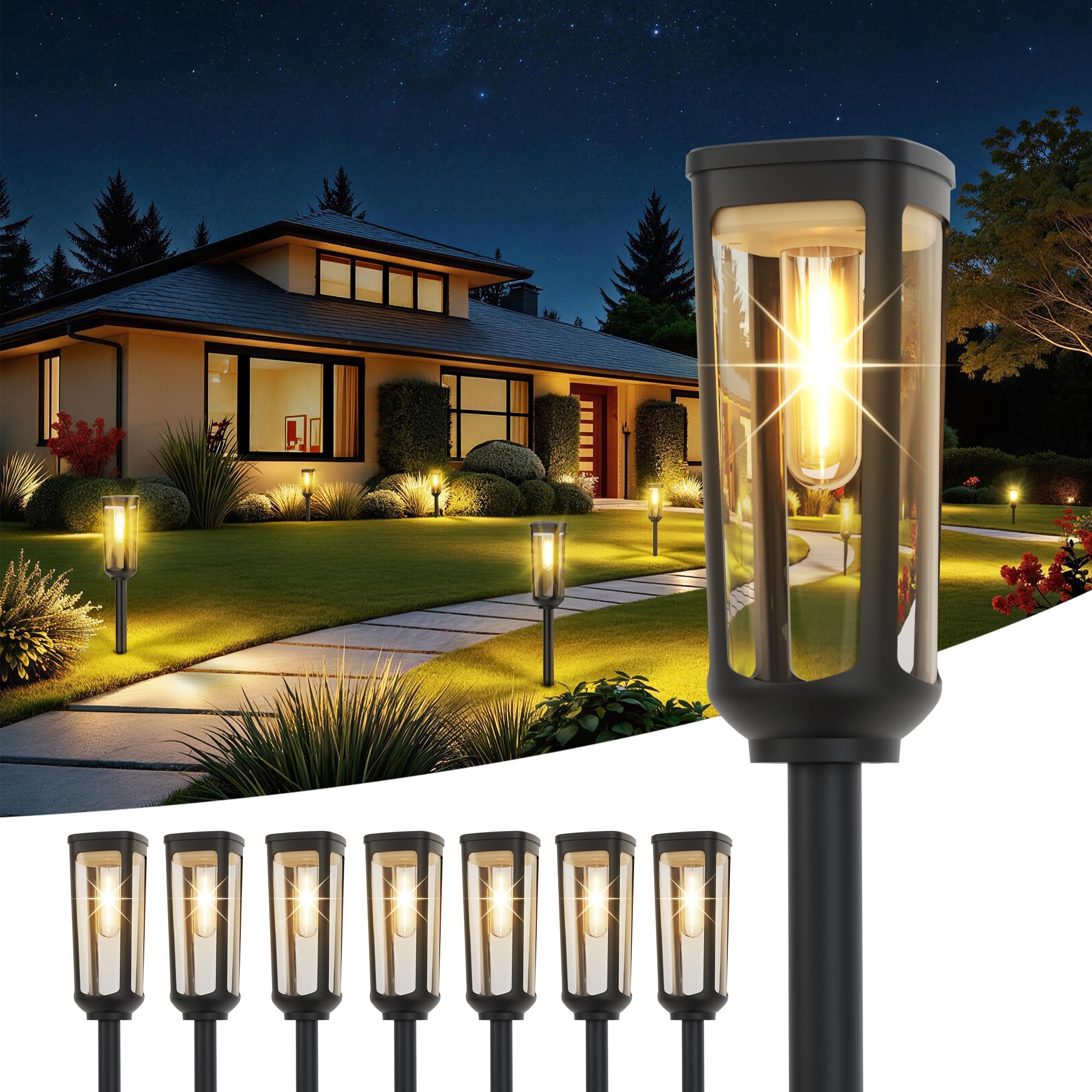 JEJOT Solar Pathway Lights Outdoor Waterproof IP65, 8 Pack Warm White Solar Walkway Lights, Auto On/Off Outdoor Light for Lawn Garden Patio Driveway Decor Landscape Lighting
