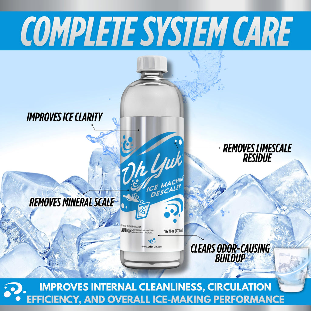 Oh Yuk Ice Machine Cleaner Descaler – Scale & Buildup Remover, Nickel-Safe Ice Maker Cleaning Solution, Compatible with GE nugget, Igloo & All Standalone Ice Makers. For A Fresh Ice Machine
