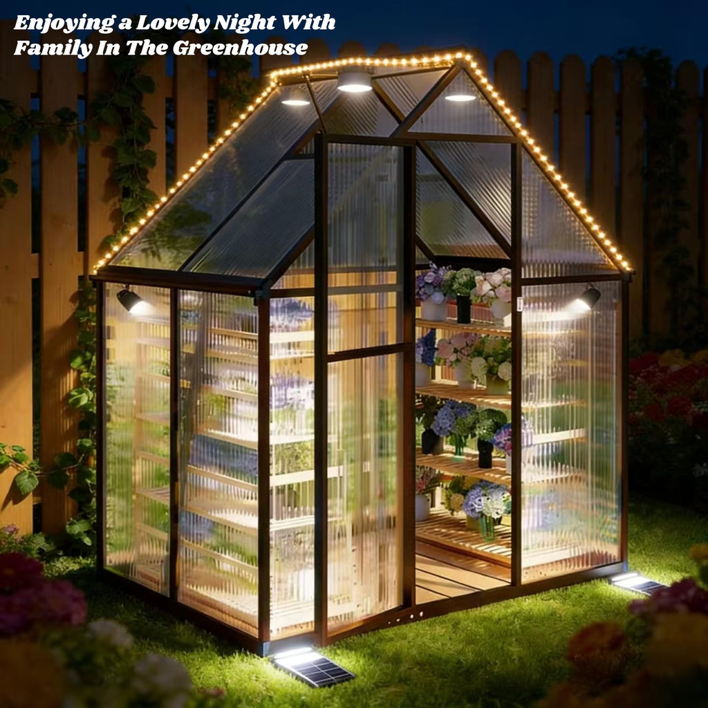 Jiliusure 6 x 4 FT Polycarbonate Greenhouse with Roof Vent, Charcoal Black