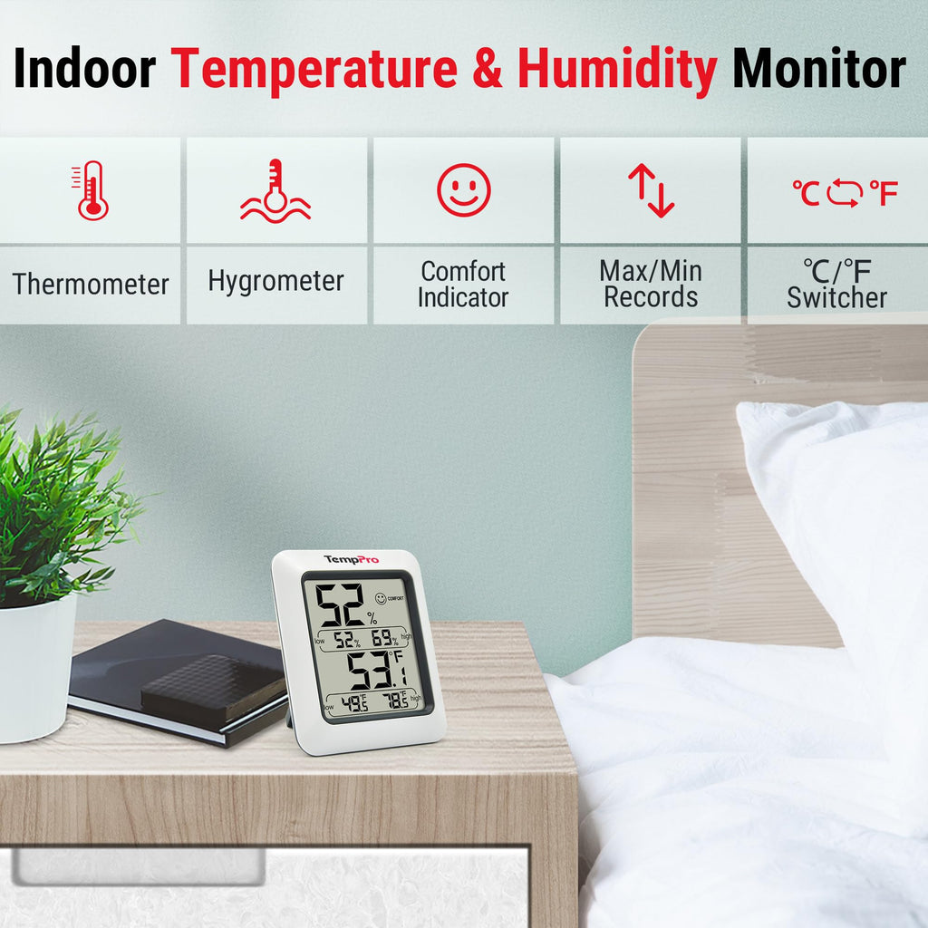 TempPro TP50 2 Pieces Digital Hygrometer Indoor Thermometer Room Thermometer and Humidity Gauge with Temperature Humidity Monitor(Previously ThermoPro)
