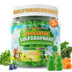 Liposomal Sulforaphane Gummies from Broccoli Sprouts with Superfood, SOD, Beta Glucans, Myrosinase, White Mustard for Kids 4+ & Adults Supports Brain, Cognitive & Focus, Immune, Sugar Free, 120cts
