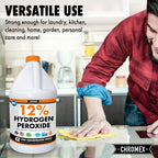 Chromex Hydrogen Peroxide 12 Percent Food Grade, 4X Power Concentrated Solution, Dilutes to 4 Gallons, Versatile Uses Include Topical Care, Home, Kitchen, Bath Cleaner, NSF Certified, 1 Gallon