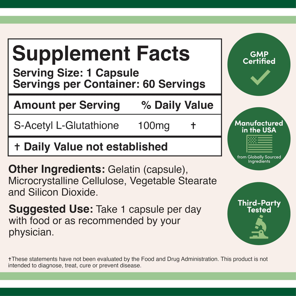 S-Acetyl L-Glutathione Capsules - 100mg, 60 Count (Acetylated Glutathione Antioxidant - More Absorbable Than Glutathione and Liposomal Glutathione, Non-GMO and Gluten Free) by Double Wood (Pack of 2)