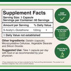 S-Acetyl L-Glutathione Capsules - 100mg, 60 Count (Acetylated Glutathione Antioxidant - More Absorbable Than Glutathione and Liposomal Glutathione, Non-GMO and Gluten Free) by Double Wood (Pack of 2)