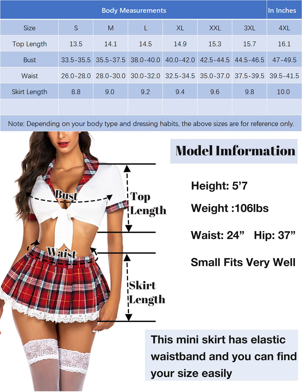 ADOME Sexy Lingerie Set for Women Two Piece School Girl Outfits Costume