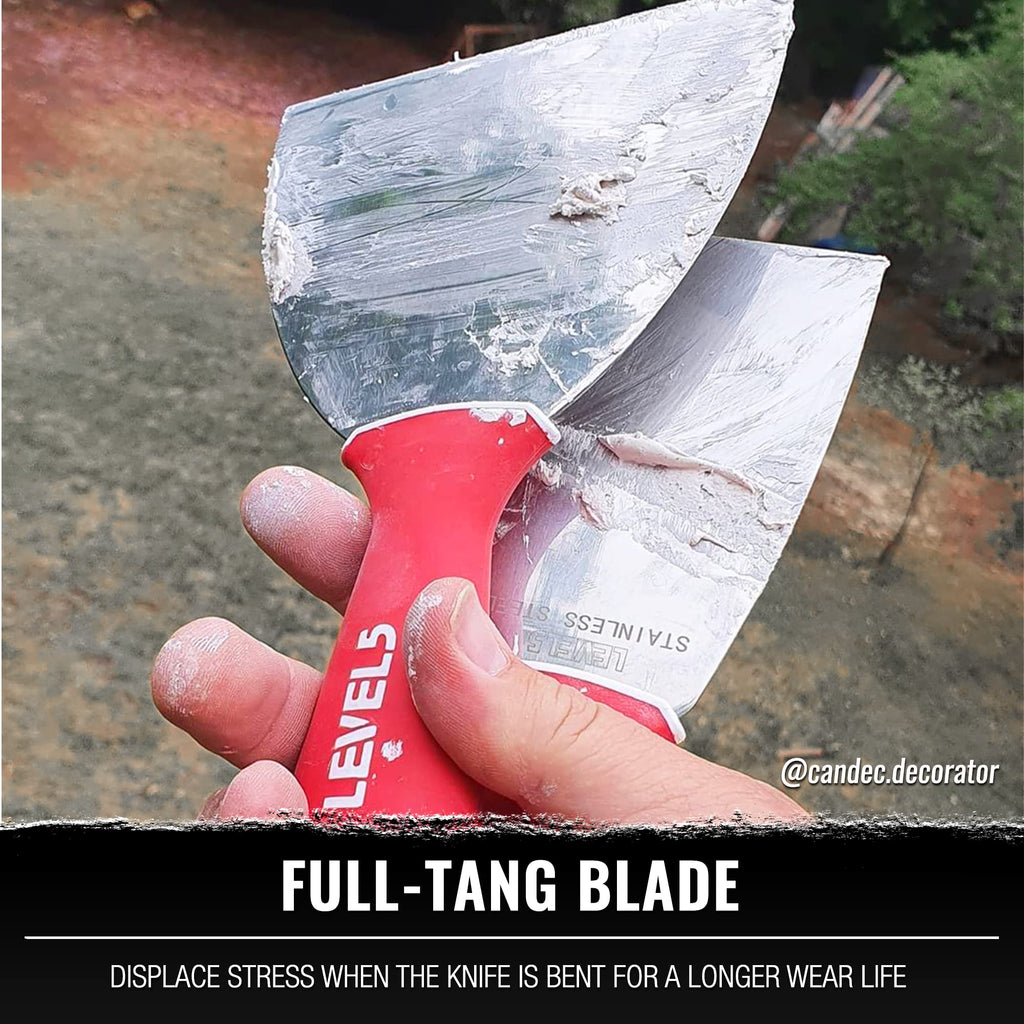 8" Soft-Grip Stainless Steel Drywall Joint Knife - LEVEL5 | Pro-Grade | Comfortable Finishing Hand Tool | Metal Hammer End | Sheetrock Gyprock Plasterboard Mud | 5-144