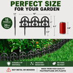 Evelyne Black Garden Border Plastic Edging – PP Plastic, Metal-Free Wrought Iron Look Design, 15pcs Black Yard Landscaping Fence Liner Lawn Edge Barrier, 20ft Kit of Decorative Lawn Landscape Panels