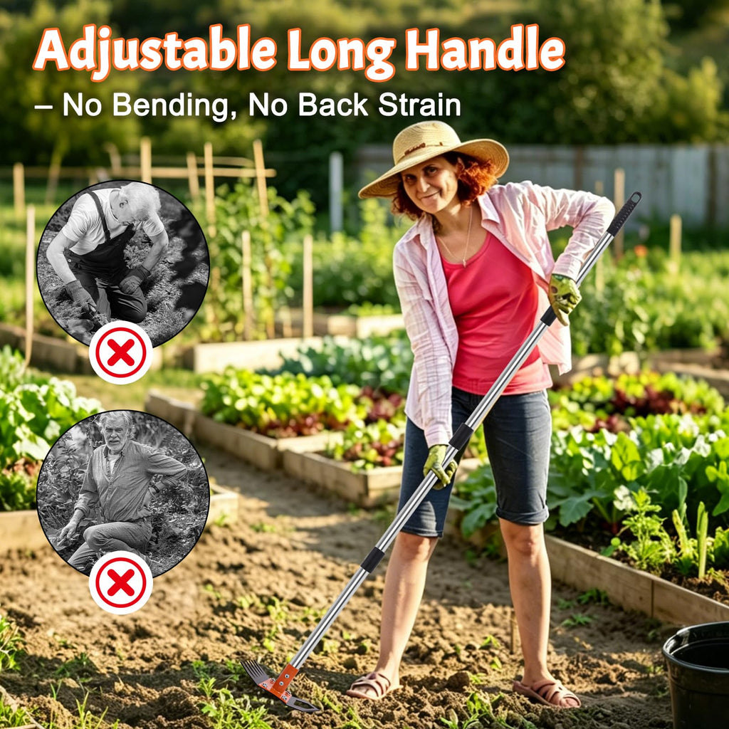 HRADHOL Weed Puller Tool with Long Handle, 60" Manual Weed Remover Tool, 2-in-1 Weeder Rake and Hoe Garden Tool, Uprooting Weeding Tool for Yard, Lawn, Patio, Garden