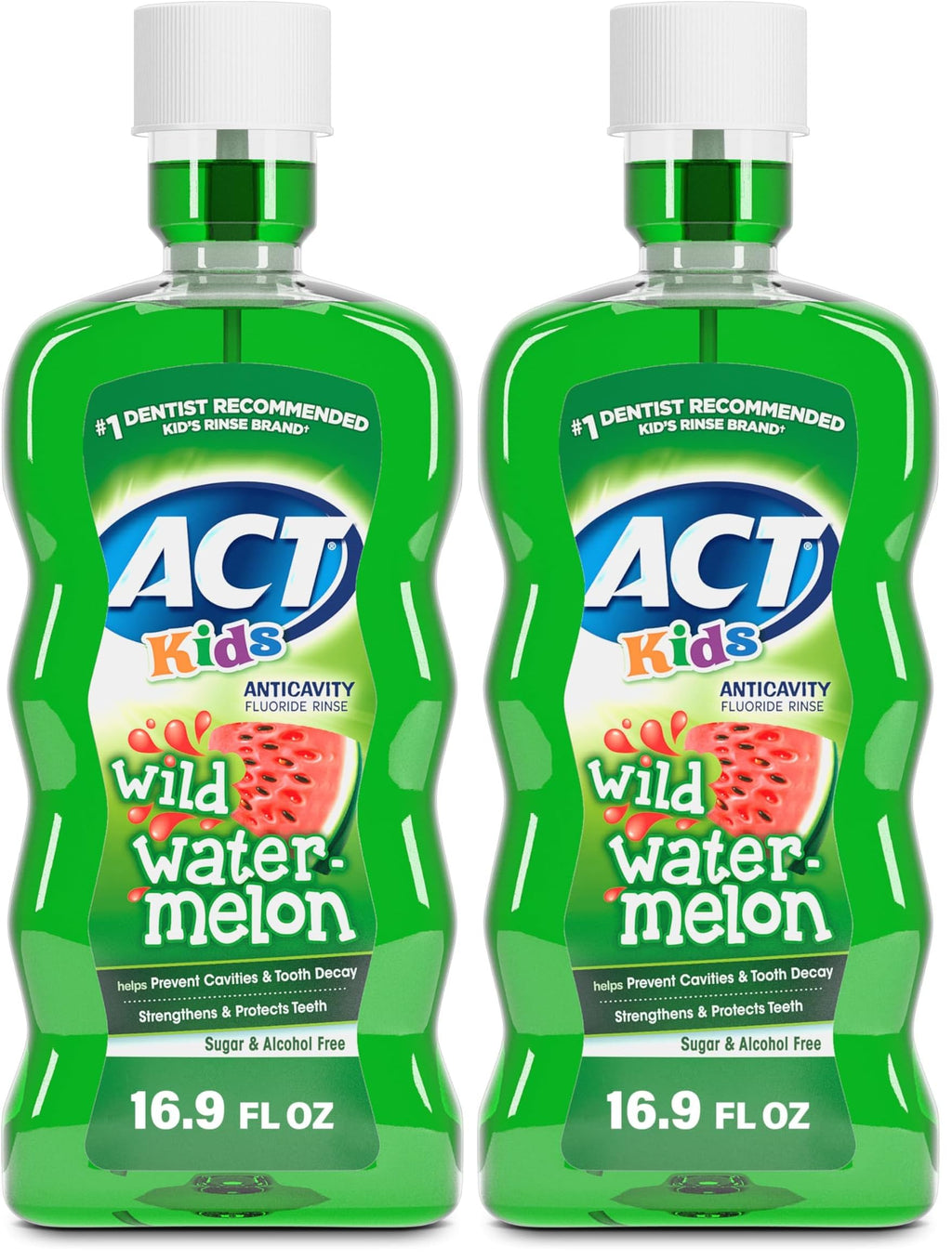 ACT Kids Anticavity Mouthwash, Wild Watermelon | Fluoride Rinse | Alcohol Free | 16.9 fl. oz. | Pack of 2