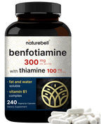 NatureBell Benfotiamine with Thiamine - 240 Vegetarian Capsules - 300mg Benfotiamine & 100mg Thiamine - for Heart Health, Energy Production & Nervous System Support* - Vitamin B1 Complex