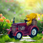 YUETJIN Solar Lighted Squirrel's Farm Tractor Statue