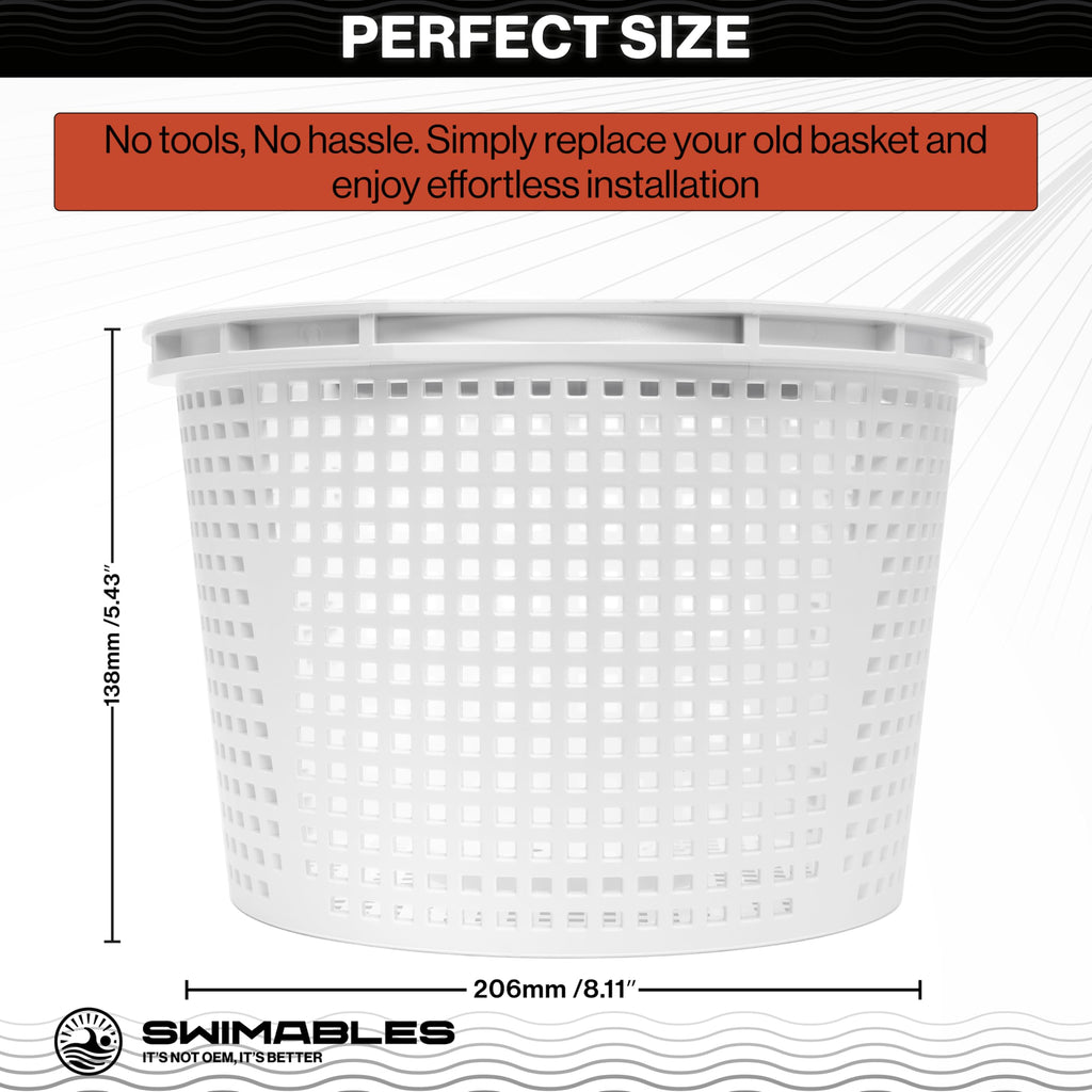 Swimables Pool Skimmer Basket Compatible with Waterway Skimmer Basket 542-3240 for Renegade Skimmers Pool Basket | Built-in Brass Weight | 316 Stainless Steel Handle & Convenient Rubber Grip