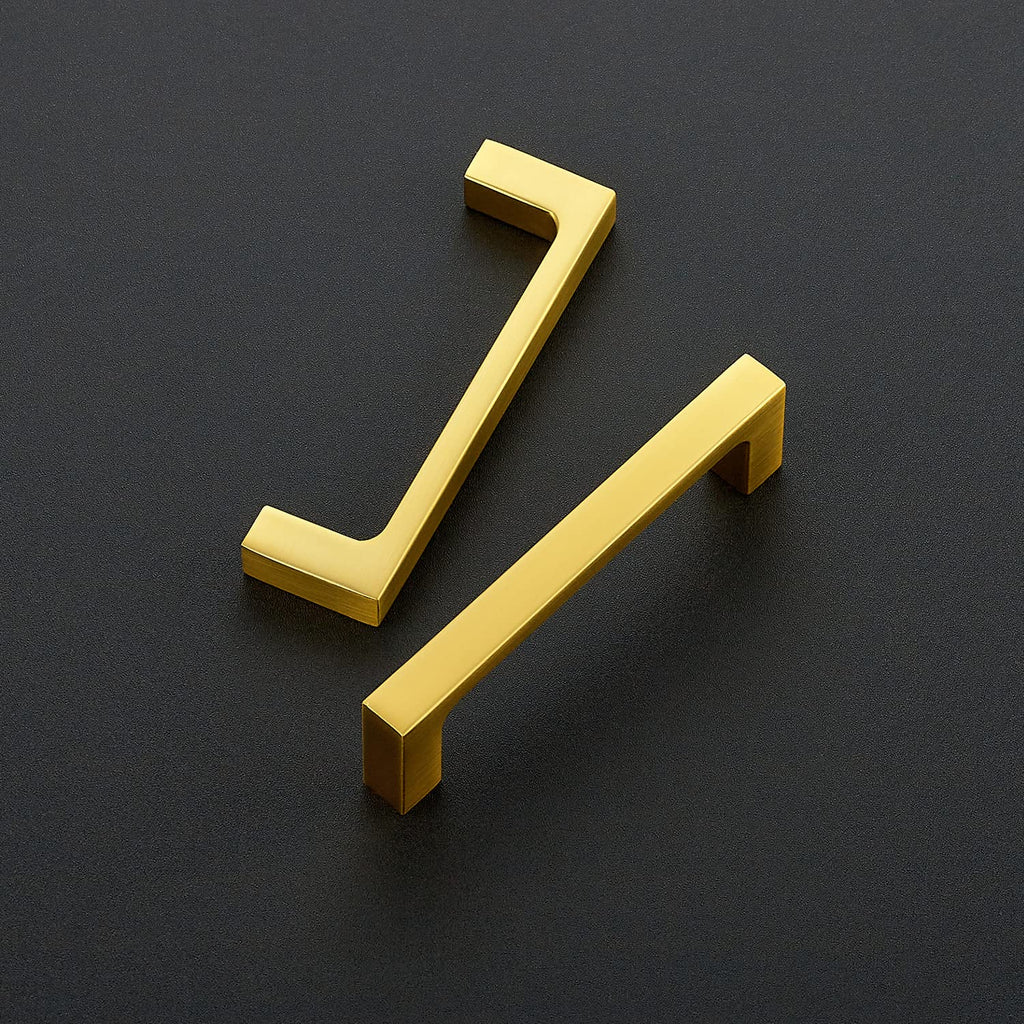 Ravinte 15 Pack Solid 3-1/2 Inch Square Cabinet Handles - Brushed Brass Drawer Pulls - Kitchen Hardware and Handles