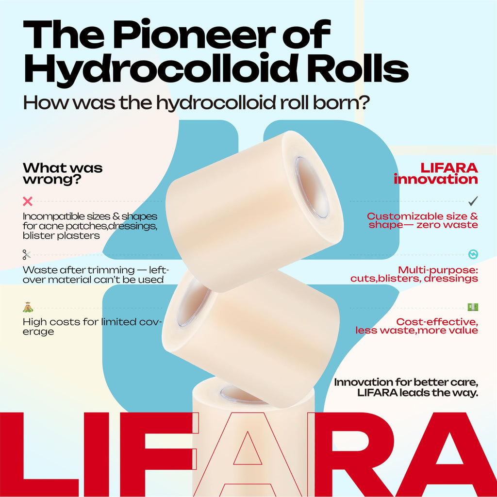 LIFARA Hydrocolloid Roll for Wound Care - Cut-to-Size, Hydrocolloid Patch Bandages with Self-Adhesive, Ultra Absorbent & Waterproof, First Aid Kit Essential (11.8mil/ 0.3mm Thickness, 2in*8ft)
