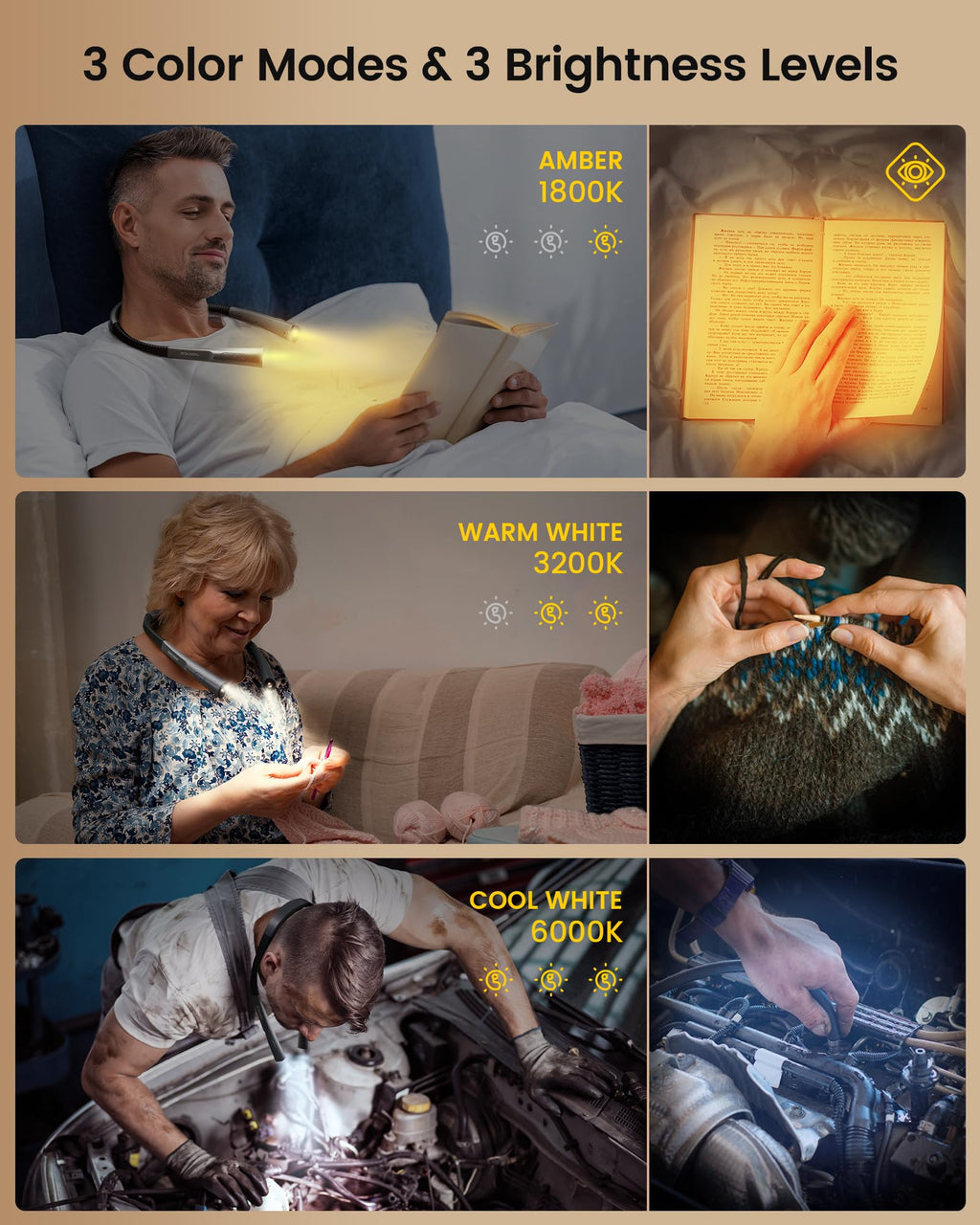 Glocusent Upgraded LED Neck Reading Light, Book Light for Reading in Bed