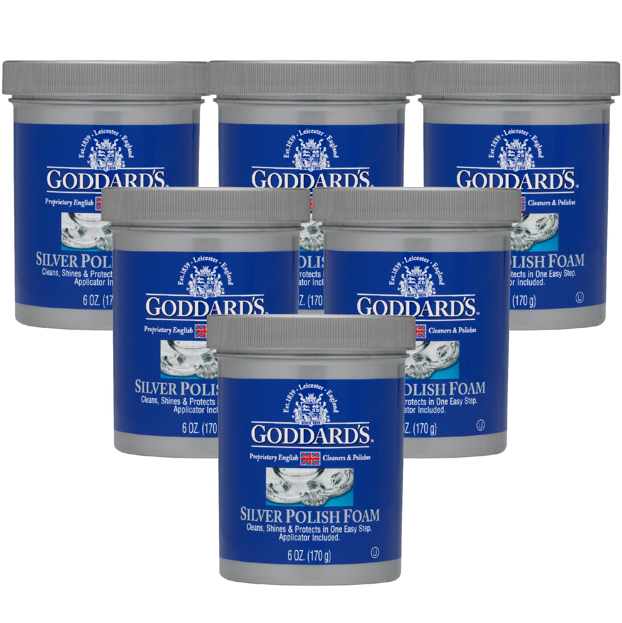 Goddard's Silver Polish Foam, Jewelry Cleaner for Antiques, Accessories, Ornaments, Silverware Protection, Tarnish Remover for Sterling Silver Jewelry, Sponge Applicator, 6 oz (6 pack)