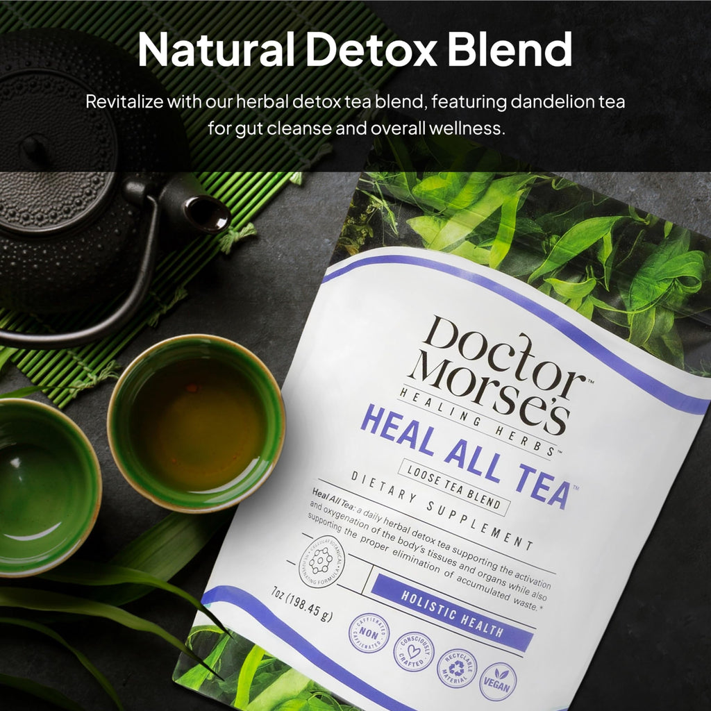 Doctor Morse's Heal All Tea - Loose Blend Herbal Tea - Vegan & Caffeine Free - Full Body Detox - Naturopath Formulated - Burdock Root, Dandelion Leaf, Black Walnut Hull - 7oz, 86 Servings