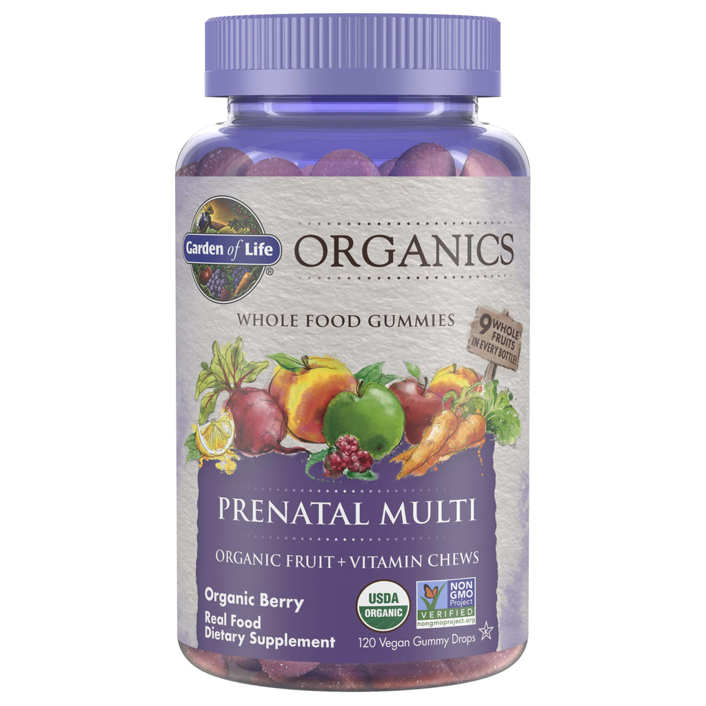 Garden of Life Organics Prenatal Gummies Multivitamin with Vitamin D3, B6, B12, C & Folate for Healthy Fetal Development – Organic, Non-GMO, Gluten-Free, Vegan, Berry Flavor, 30 Day Supply