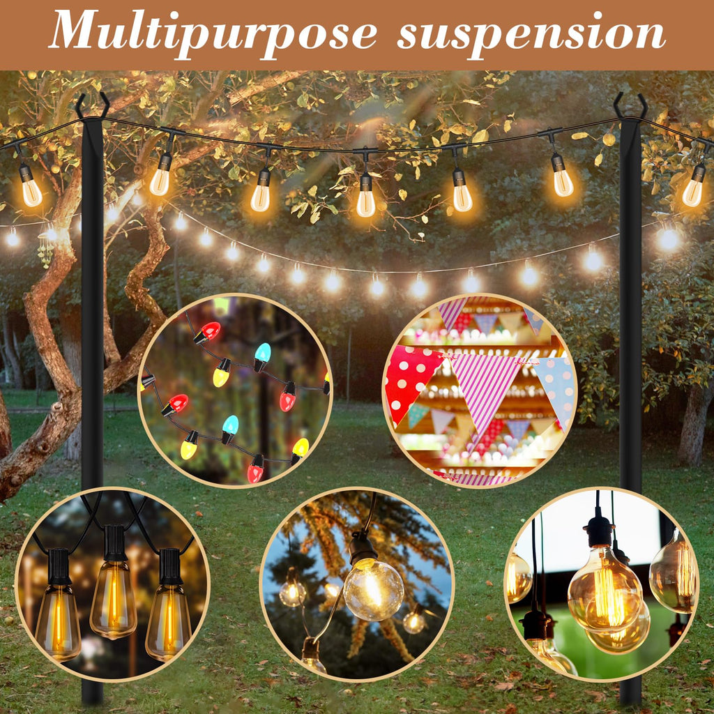NUERPO 7 Pack String Light Poles,Metal Poles for Hanging Outdoor Light Strings,7 Pack 10 FT Light Poles Stand for Outside Garden,Patio,Wedding,Backyard,Deck,Party