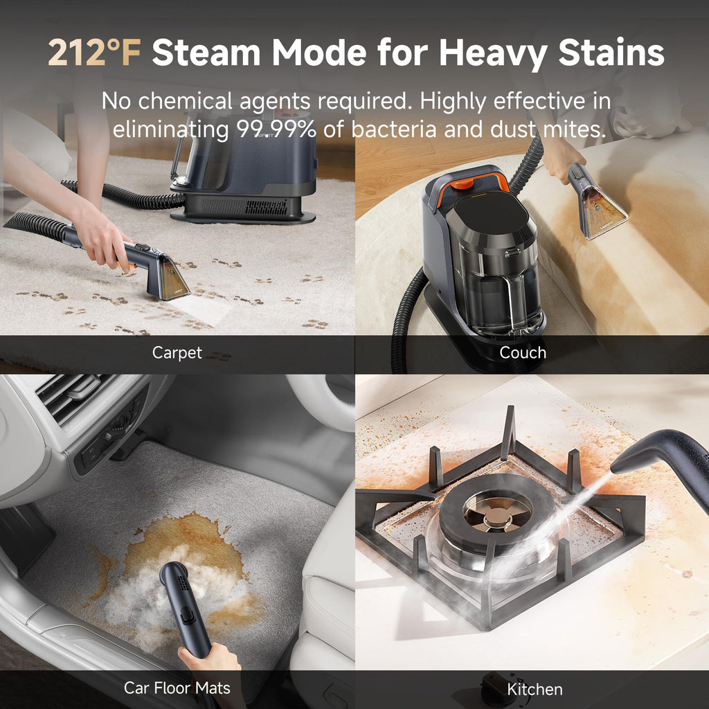 Uwant Carpet Cleaner Machine with Steam&Hot&Cold Water System 18Kpa Powerful Suction Upholstery Cleaner Machine with Pet Pro Cleaner for Pets, Carpet Steam Cleaner Set of 1