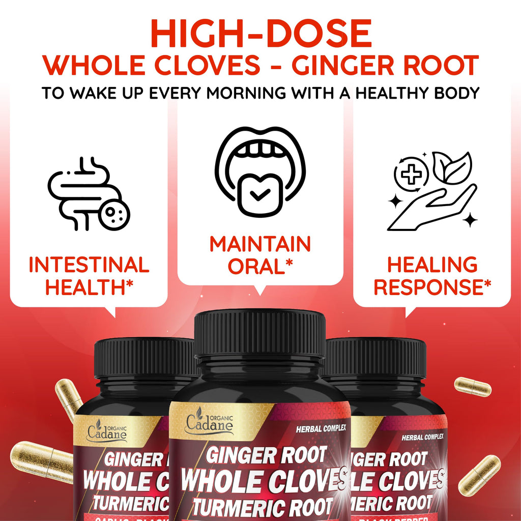Cadane 5in1 Whole Cloves Herbal Blend | Digestive & Immune Support | Clove, Ginger, Turmeric, Garlic, and Black Pepper | Non-GMO, Vegan – 90 Capsules – 45-Day Supply