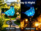 Garden Solar Lights,Solar Garden Stake Lights - Hand Blown Glass Decorative Garden Pathway Lights Outdoor Waterproof Sky Blue Bird Glass Stakes