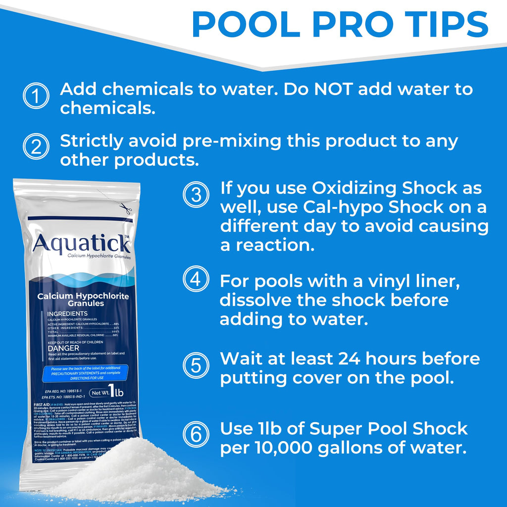 Pro-Grade Chlorine Pool Shock, 68% Cal-Hypo Granular Sanitizer, Prevents Bacteria & Algae, Restores Crystal Clear Water - Shock Treatment, Swimming Pool Chemical - 24 X 1lb