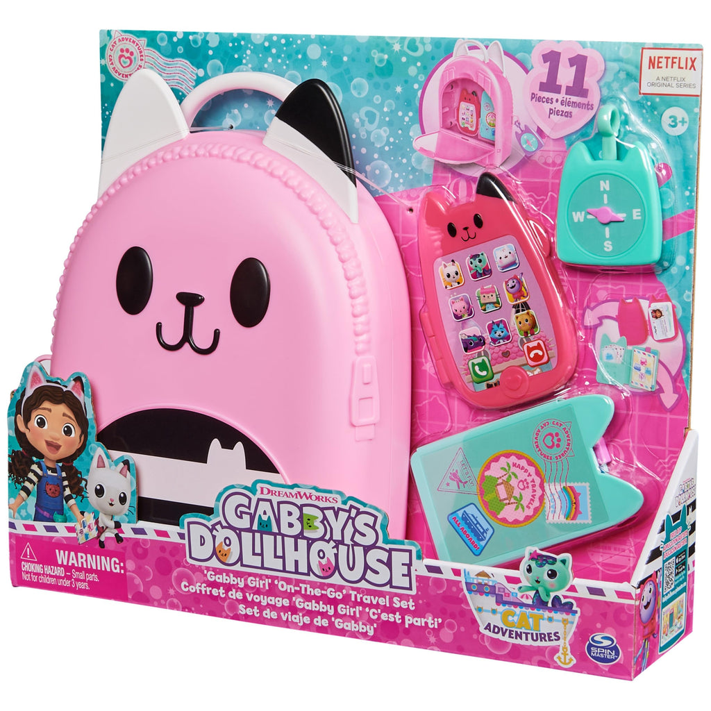 Gabby's Dollhouse, Gabby Girl On-The-Go Travel Set, Pretend Play Travel Toys, Toy Passport, Toy Phone and Compass Charm, Kids Toys for Girls & Boys 3+