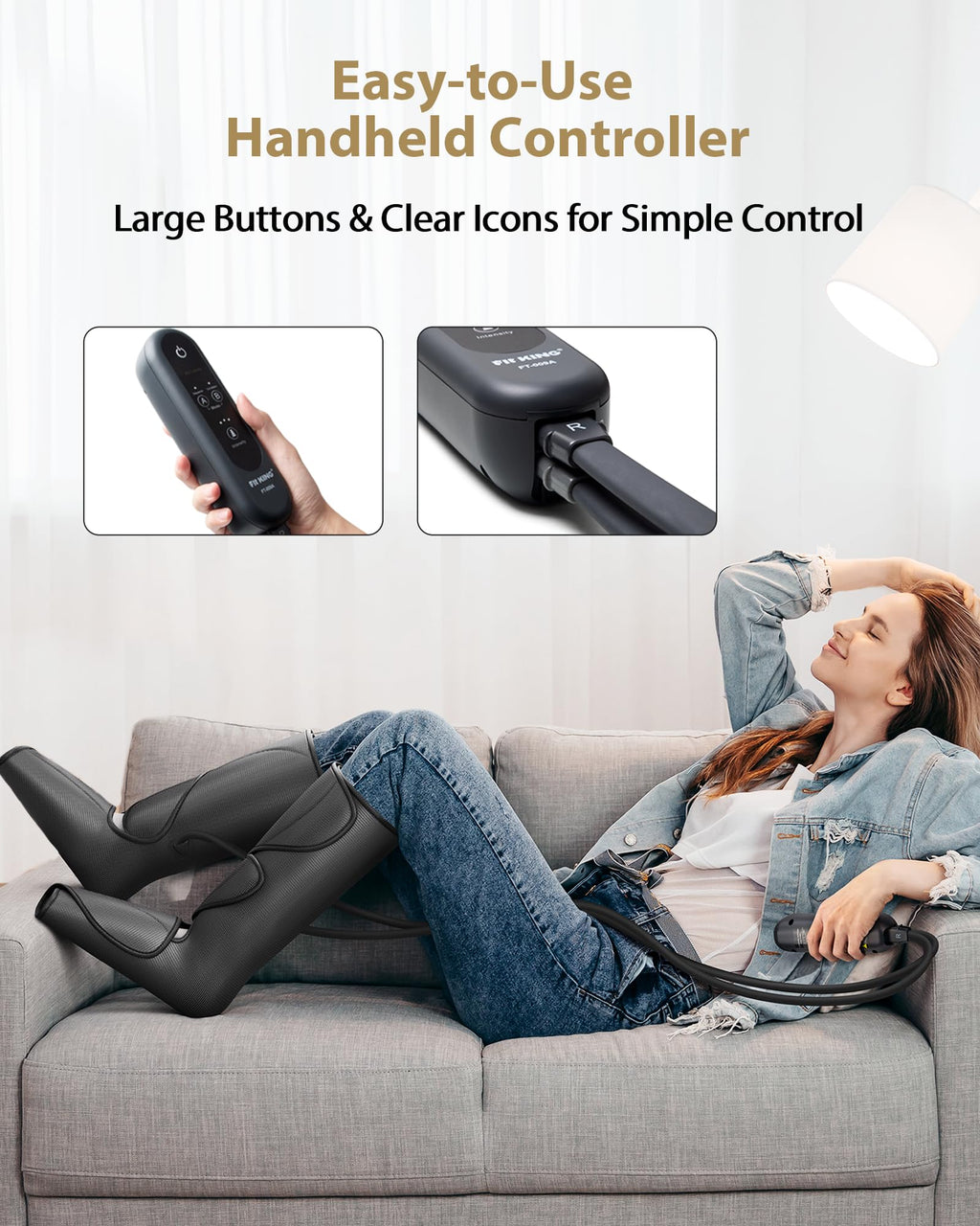 FIT KING Leg Massager for Circulation and Pain Relief, Air Compression Leg and Foot Massager to Relieve Pain Swelling Edema with 2 Size Extensions- Great Gift for Wife Mom and Dad