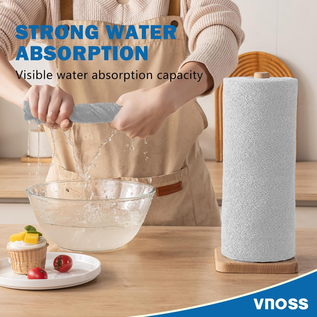 Vnoss 100 Pack Microfiber Cleaning Cloth Roll, Tear Away Reusable Towels, 11" X 9", Ultra Absorbent & Lint Free Cloth for Cars, Kitchen, Window, Home and Shop, Gray