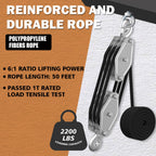 YATOINTO Rope Pulley Hoist with Bearing, 2200 LB Pulley Block and Tackle System 6:1 Power, Pulley Block 1100LB Loading Capacity, 50ft Heavy Duty Rope Hoist for Hunting Garage Warehouse Constructions