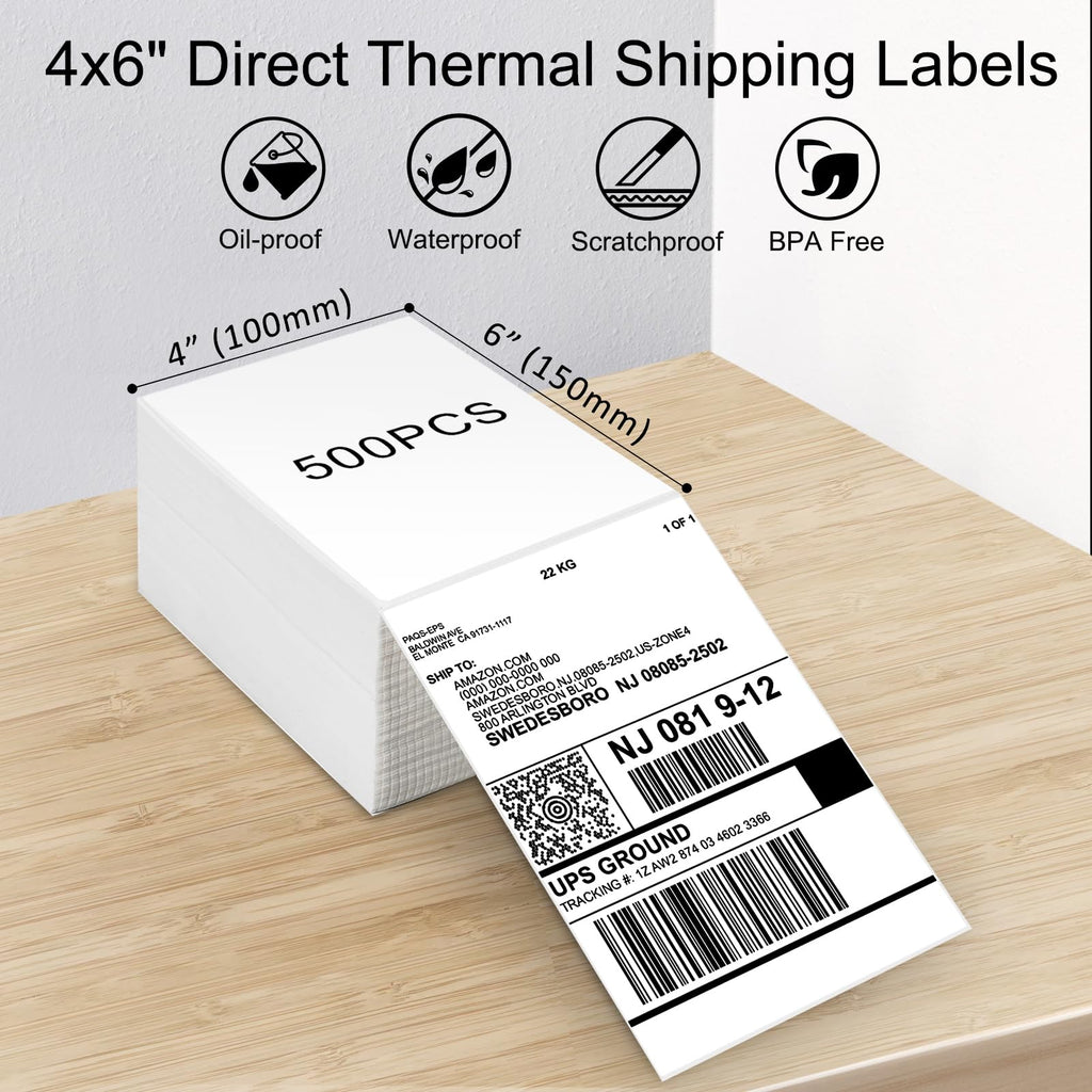 LabelRange 4x6 Thermal Labels, Commercial Grade Direct Thermal 4x6 Shipping Labels, 500 Sheets per Stack,1 Stack