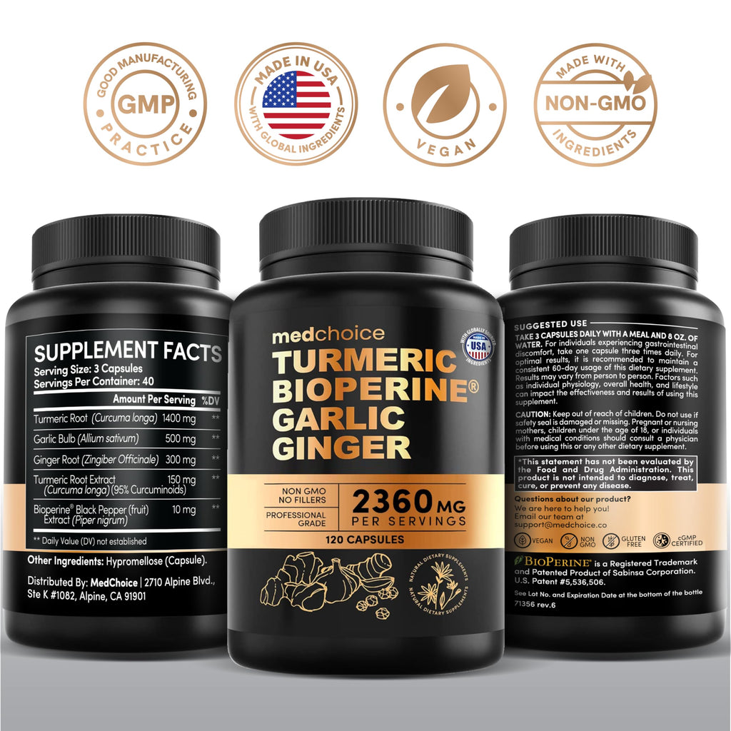 4-in-1 Turmeric Joint Support Supplements with Garlic and BioPerine - 2360 mg High Potency Herbal Blend for Mobility, Everyday Flexibility, Digestive Comfort, Active Aging Support (120ct, Pack of 3)