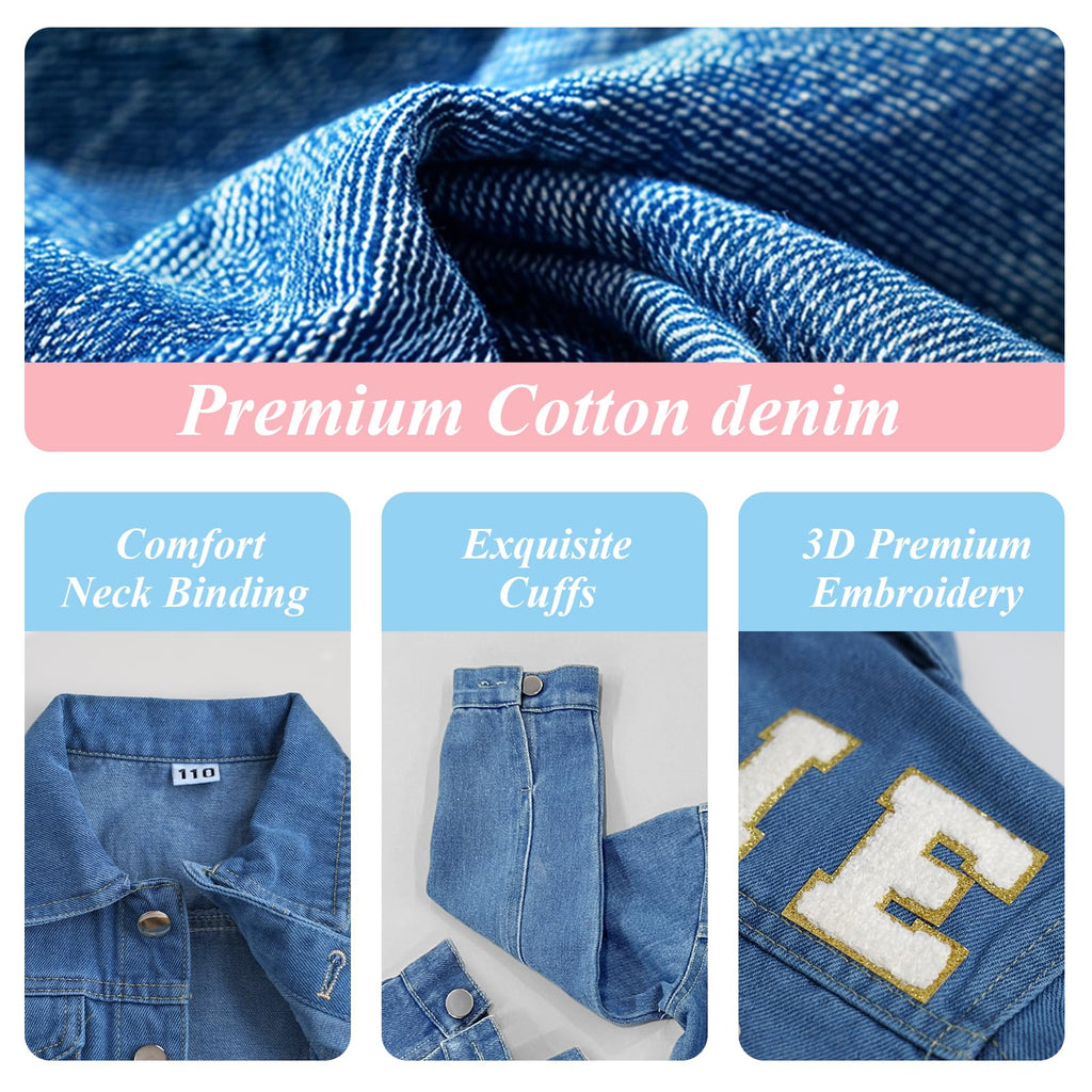 Personalized Kids Denim Jacket with Names, Custom Long Sleeve Denim Jacket for Girls Toddler, Girls Outerwear Jacket, Custom Girls Jean Jackets Clothes, 1-10 Year Old Girl Boy Birthday Christmas Gifts