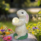 Solar Rabbit Garden Statue Outdoor Decor, Bunny Figurines with Solar Lights, Yard Decorations for Patio Balcony Yard Lawn Ornament - Unique Birthday Easter Housewarming Gifts for Women, Mom, Grandma