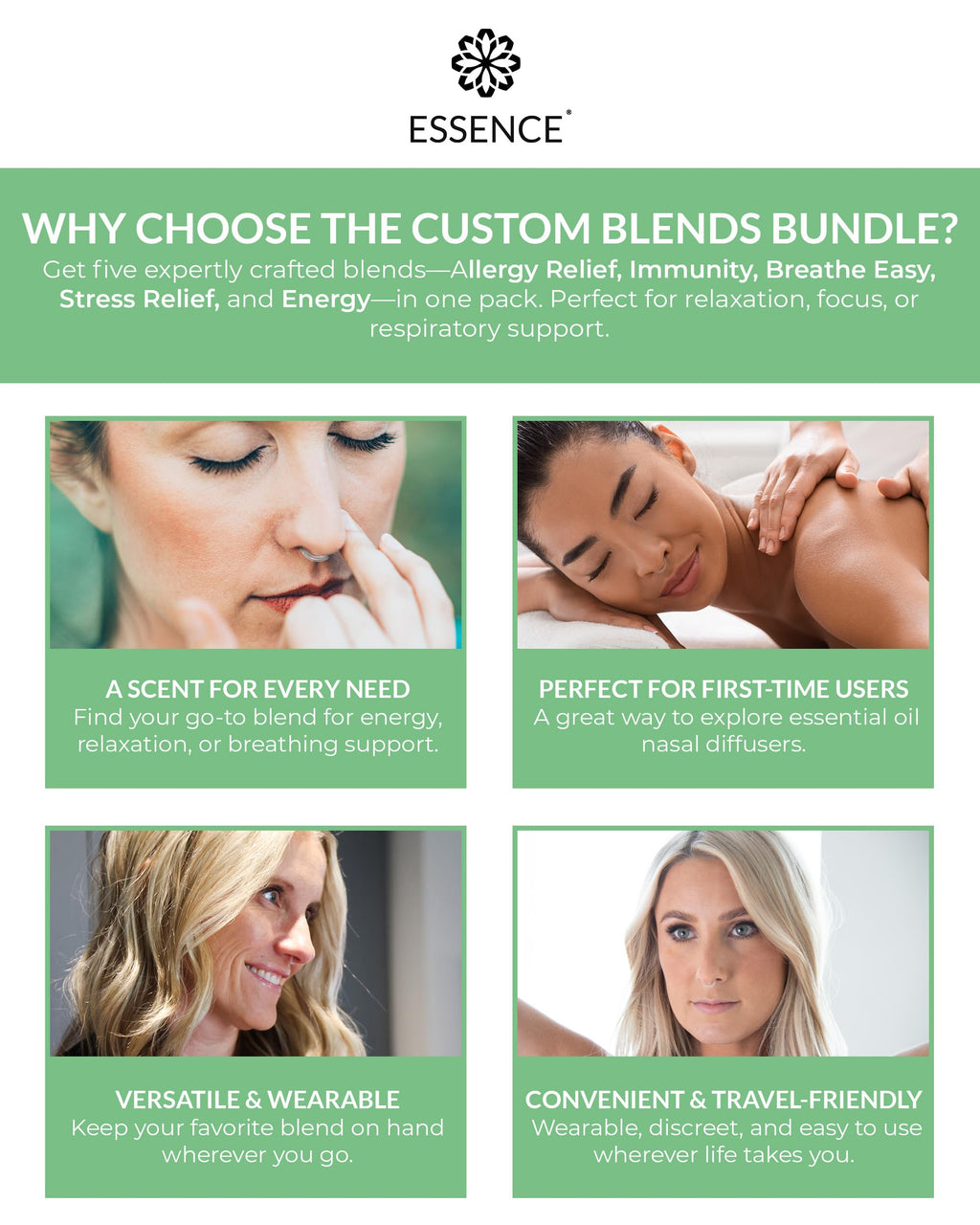 HONÉ Essence Nasal Diffuser Custom Blends Bundle – Essential Oil Silicone Nose Rings for Energy, Immunity, Stress & Allergy Relief – Wearable Aromatherapy for Daily Wellness & Relaxation