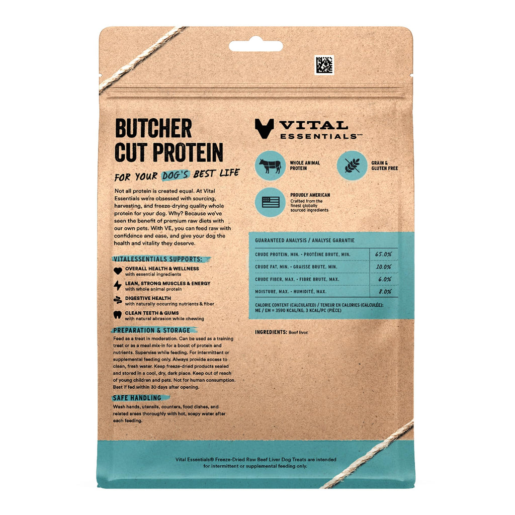 Vital Essentials Freeze Dried Dog Treats, Beef Liver, 15 oz Bag