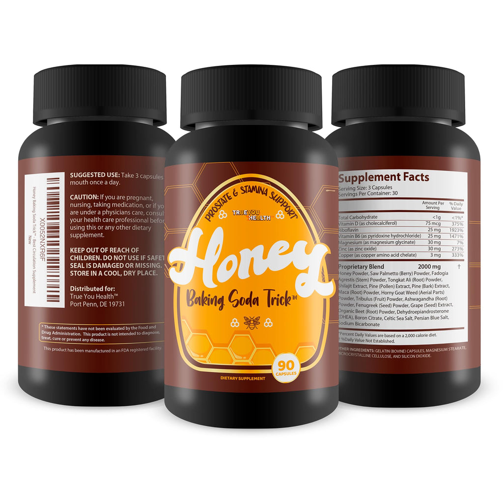 Honey Baking Soda Trick for Men - Our Best Natural Prostate Supplements for Men - Natural Prostatitis Treatment - Ultra Alpha Honey Prostate, Blood Flow, & Boost Trt Stamina Support