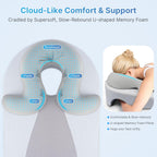 Eye Face Down Pillow Set for Sleeping, BBL, Retinal Surgery Recovery, Soft U-Shaped Memory Foam Stomach Sleeping Prone Pillow with Adjustable Loop for Personalized Comfort, Home Massage Pillows, Grey