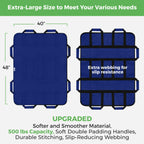 Positioning Bed Pad with 8 Reinforced Padded Handles - Washable Transfer Sheet for Lifting & Repositioning - Quick-Dry Patient Slide Blanket for Caregiver, Bedridden, Elderly - 48" x 40", Blue Ver 2