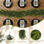 N&T NIETING 9FT Christmas Norfolk Pine Garland Real Touch Artificial Greenery Garlands Faux Winter Garland for Mantle Fireplace Table Stair Front Door Indoor Outdoor Holiday Xmas Decorations (1 Pcs)
