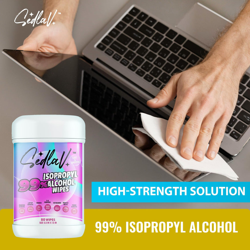 SEDLAV 99% Isopropyl Alcohol Wipes - 99% Rubbing Alcohol Wipes for Tech Use (80 Count Pack)