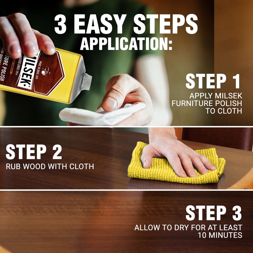 Milsek Furniture Polish and Wood Cleaner with Lemon Oil - Multipurpose Solution for Home Improvement from Hardwood Floors to Kitchen Cabinets - 12 Fl Oz (Pack of 4)