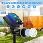 KEV 800 Lumens Solar Spot Lights Outdoor,4 Pack 18 LEDs Solar Flood Lights with 2 Modes &Adjustable &IPX65 Waterproof,Solar Spotlight for Driveway/Backyard/Patio Landscape/Tree/Garage(Warm White)