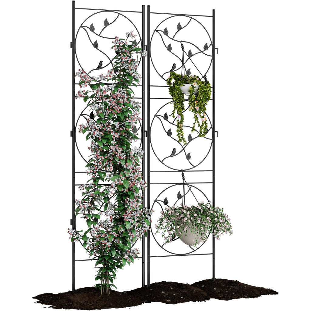 Garvee 21"x72" Metal Garden Trellis Panel (2-Pack), Black Rustproof Fence & Plant Support for Climbing Roses, Vines, Vegetables, Indoor/Outdoor Decorative Screen