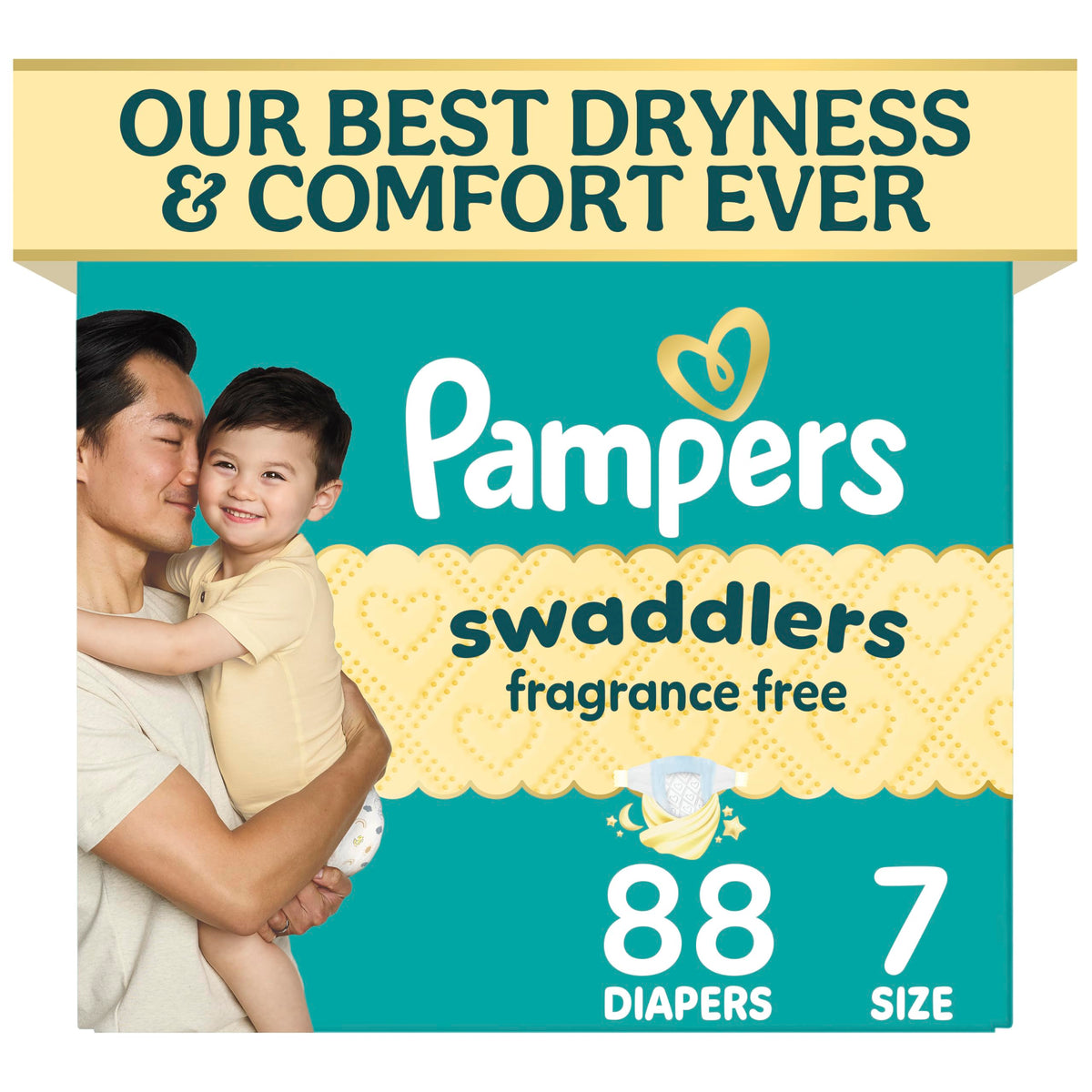 Pampers Swaddlers Diapers, Size 7 (26-50 lbs), 88 Count, Fragrance Free, Hypoallergenic, Absorbent, Pediatrician Recommended, Skin Safe